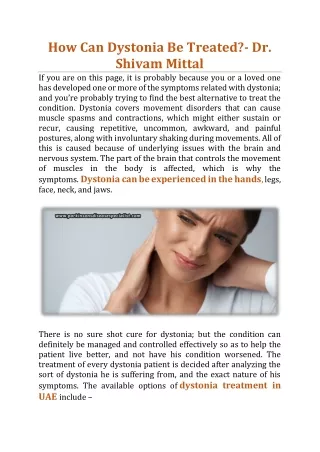 how can dystonia be treated dr shivam mittal