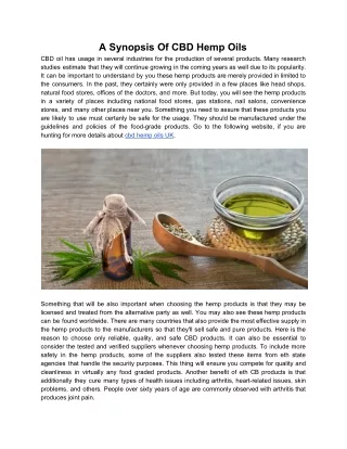 a synopsis of cbd hemp oils cbd oil has usage