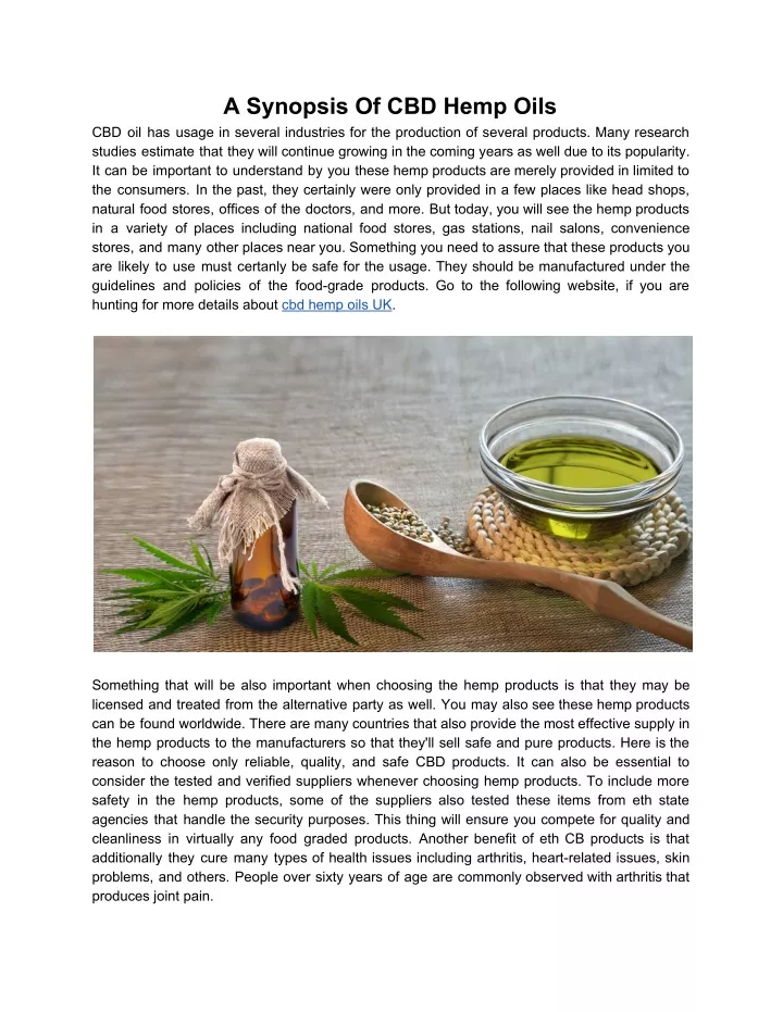 a synopsis of cbd hemp oils cbd oil has usage