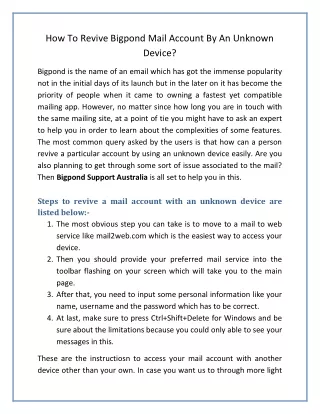 how to revive bigpond mail account by an unknown