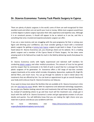 Dr. Stavros Economou: Tummy Tuck Plastic Surgery in Cyprus