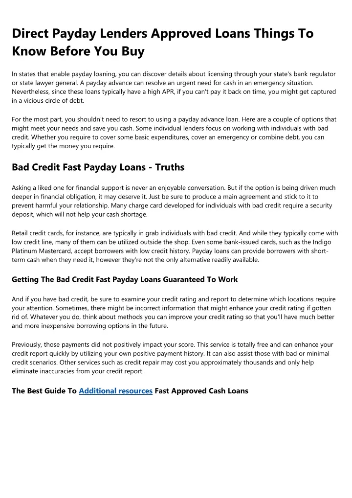 direct payday lenders approved loans things