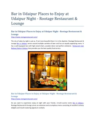 Bar in Udaipur Places to Enjoy at Udaipur Night - Rootage Restaurant & Lounge