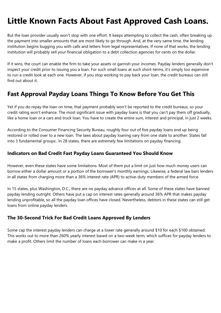 little known facts about fast approved cash loans