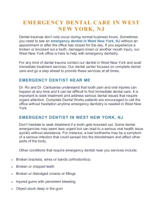 EMERGENCY DENTAL CARE IN WEST NEW YORK, NJ