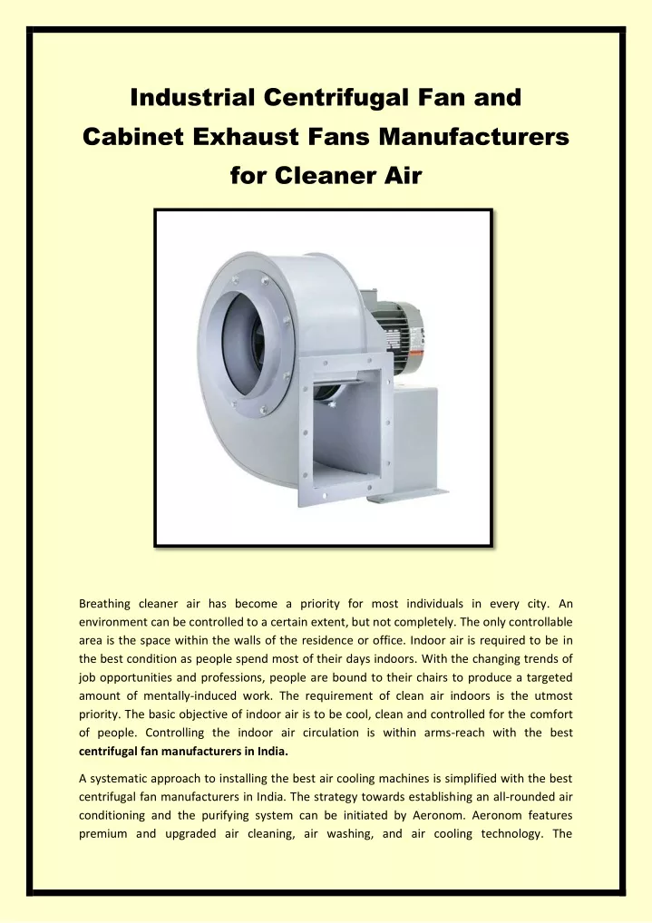 industrial centrifugal fan and cabinet exhaust