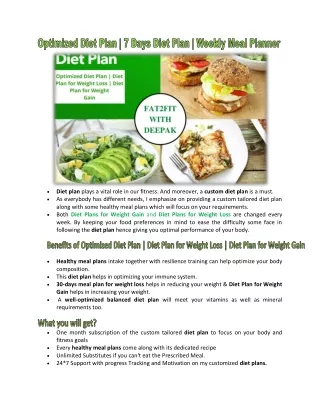 Optimized Diet Plan | Diet Plan for Weight Loss | Diet Plan for Weight Gain