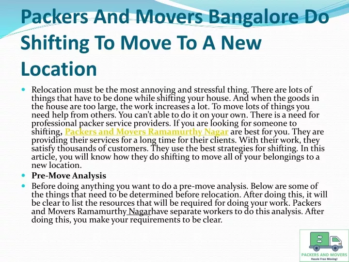 p ackers and movers bangalore do shifting to move to a new location