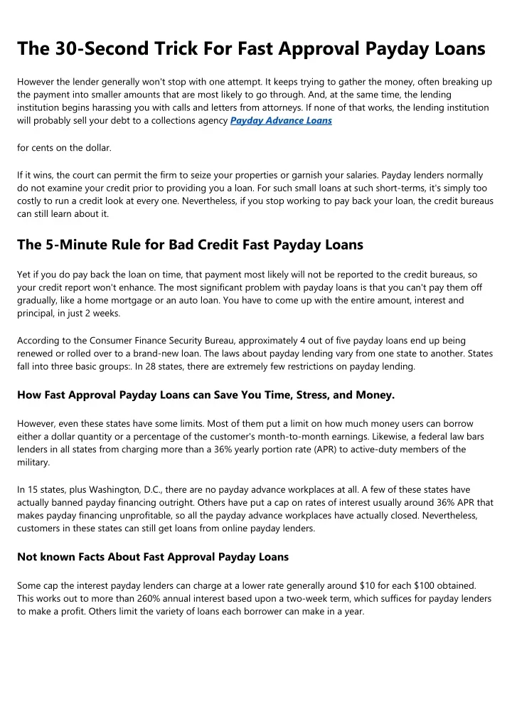 the 30 second trick for fast approval payday loans