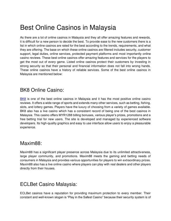 best online casinos in malaysia