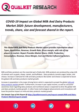 COVID-19 Impact on  Global Milk And Dairy Products Market 2020- future development, manufacturers, trends, share, size a