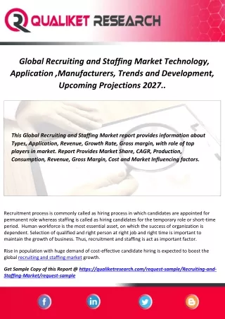 Global Recruiting and Staffing Market Technology, Application,Manufacturers, Trends and Development, Upcoming Projection