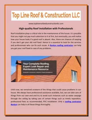 High-quality Roof Installation with Professionals