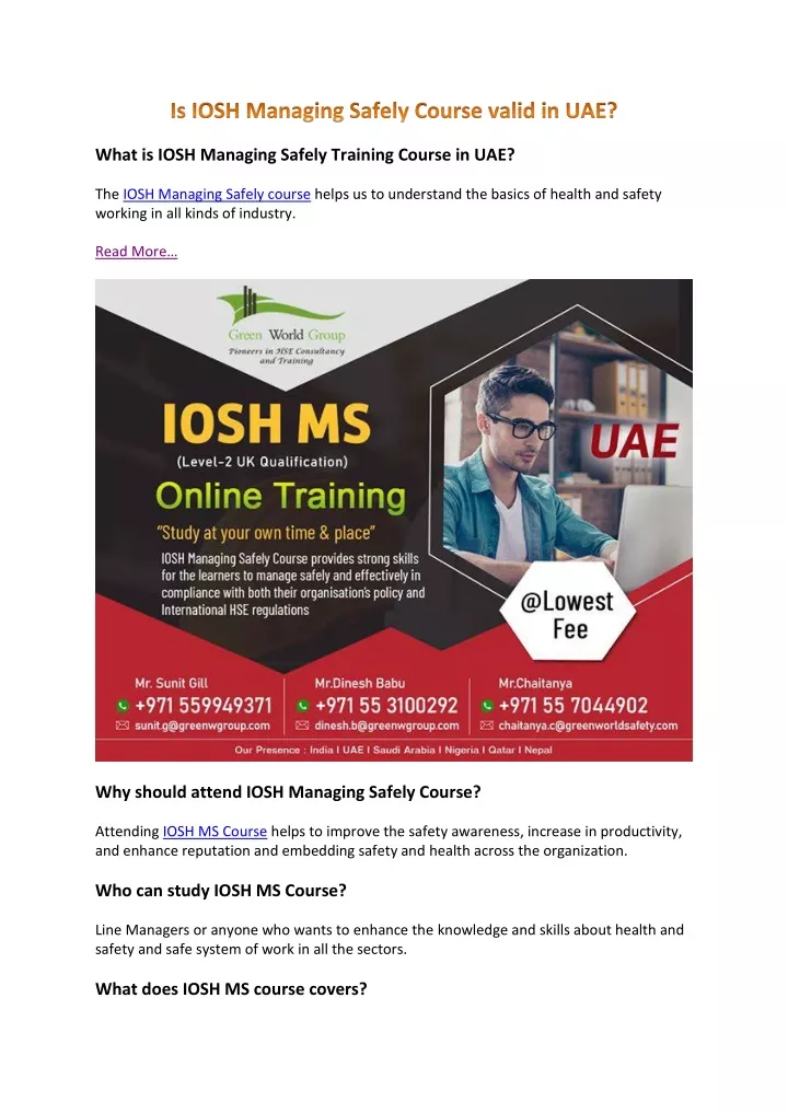 what is iosh managing safely training course