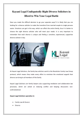 Kayani Legal Undisputedly Right Divorce Solicitors in Ilford to Win Your Legal Battle