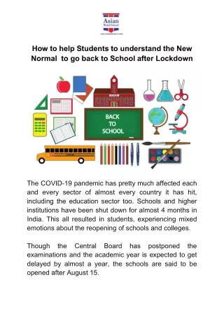 How to help Students to understand the New Normal to go back to School after Lockdown