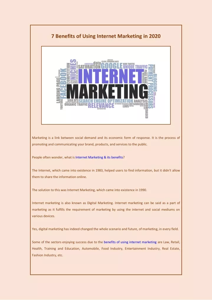 7 benefits of using internet marketing in 2020