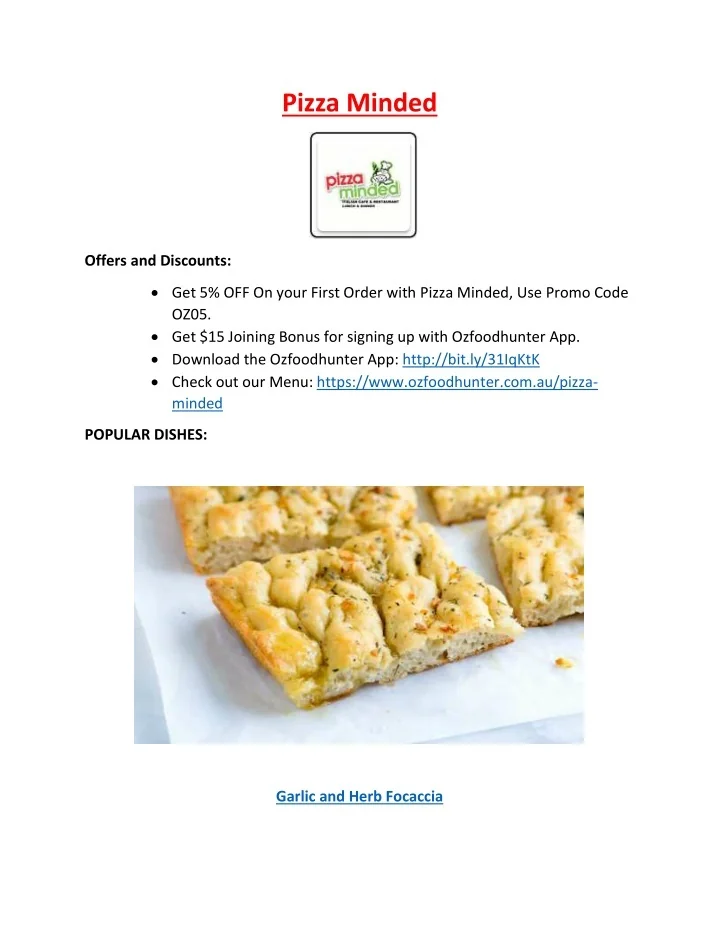 PPT 5 Off Pizza Minded Menu Italian Cafe & Restaurant in Ascot Vale, VIC. PowerPoint
