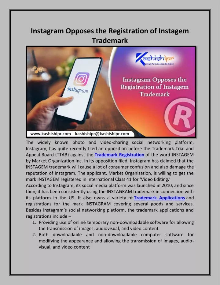 instagram opposes the registration of instagem