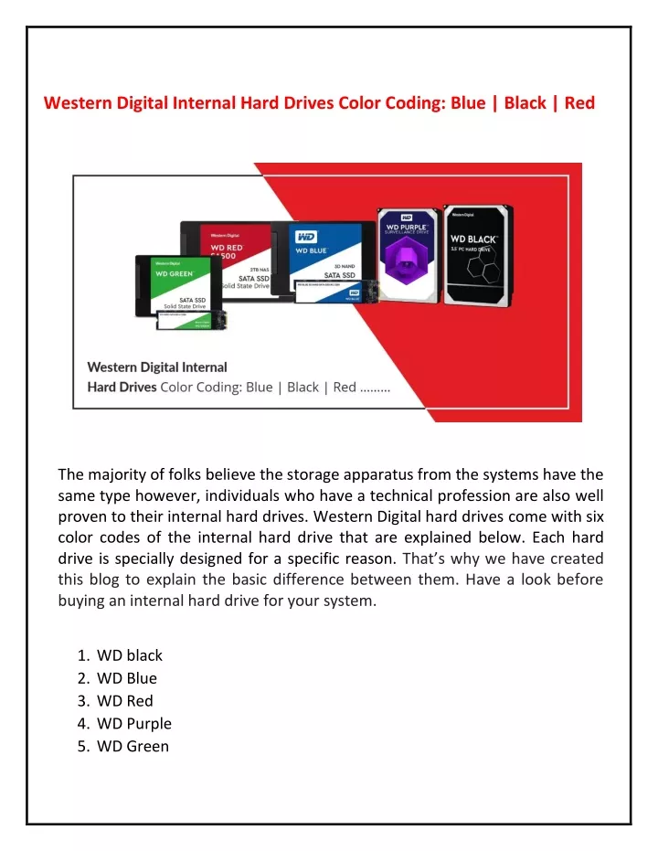 western digital internal hard drives color coding