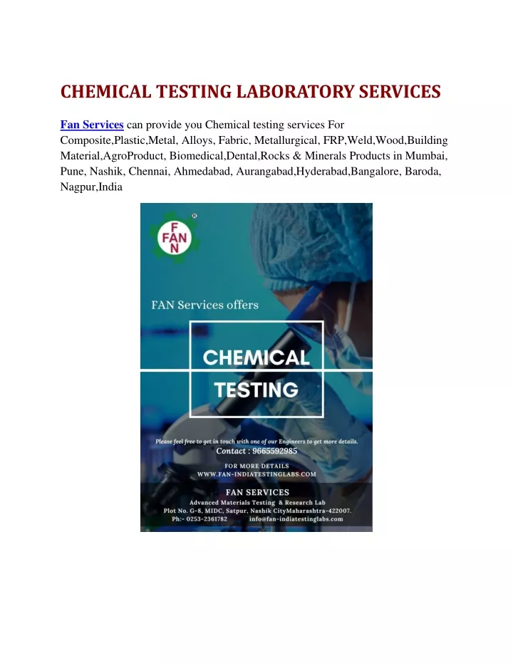chemical testing laboratory services fan services