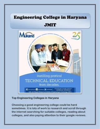 Engineering College in Haryana - JMIT