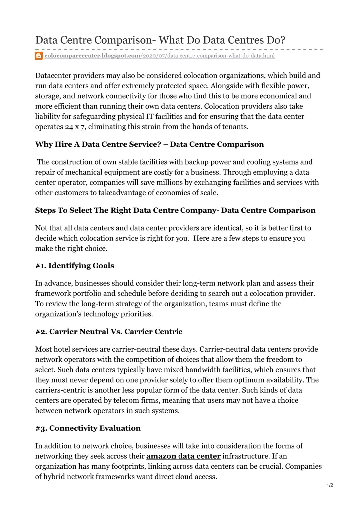 data centre comparison what do data centres do