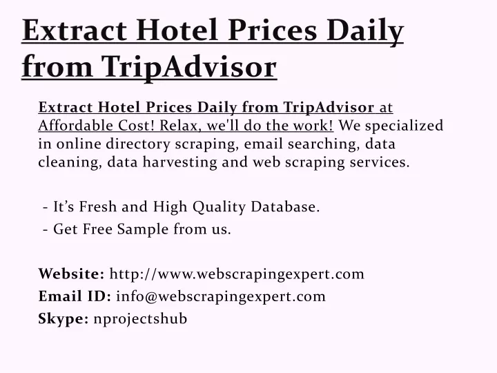 extract hotel prices daily from tripadvisor
