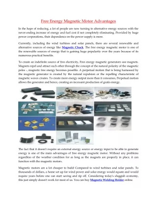 free energy magnetic motor advantages