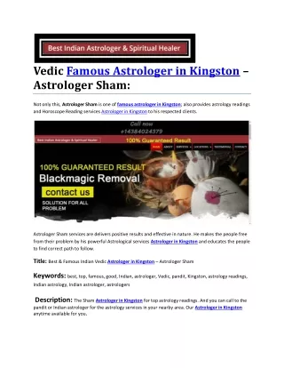 Vedic Famous Astrologer in Kingston – Astrologer Sham: