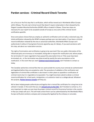 pardon services criminal record check toronto