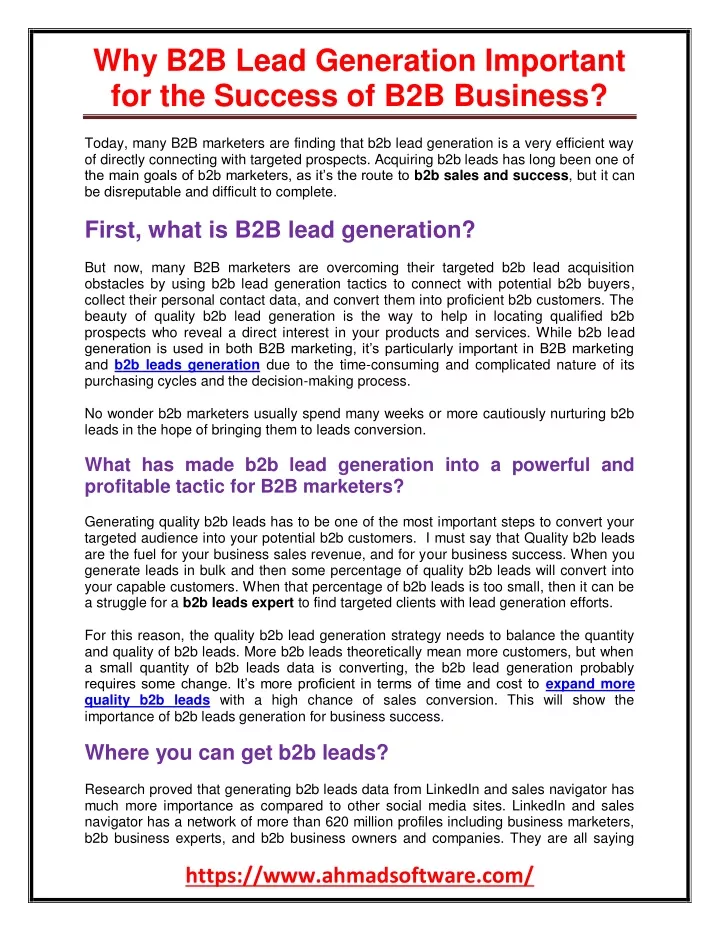 why b2b lead generation important for the success