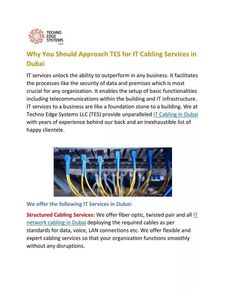 why you should approach tes for it cabling