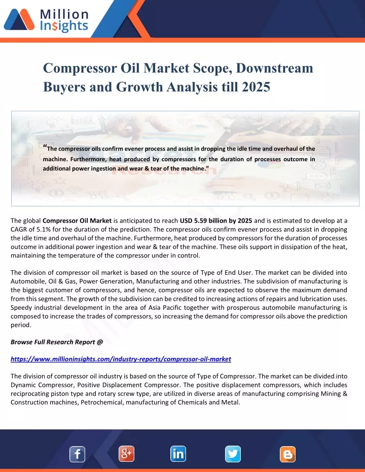 compressor oil market scope downstream buyers