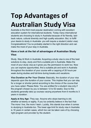 Top Advantages of Australian Study Visa