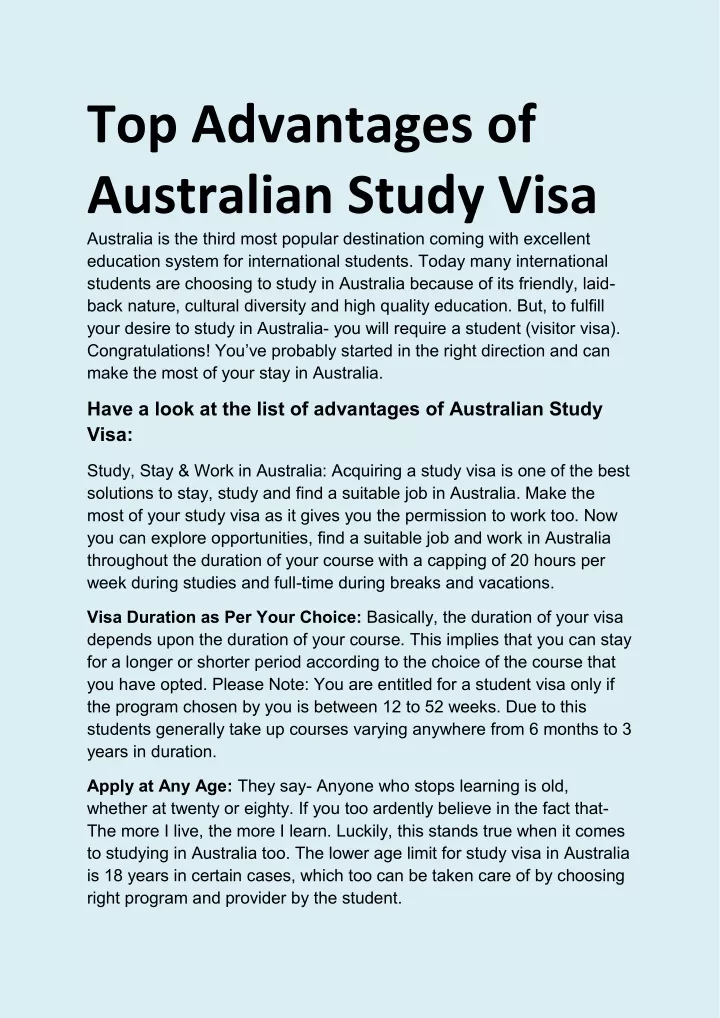 top advantages of australian study visa australia