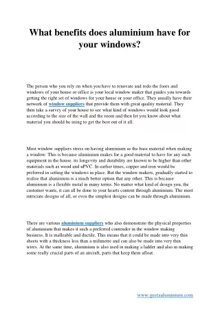 what benefits does aluminium have for your windows