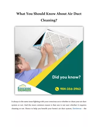 What You Should Know About Air Duct Cleaning?