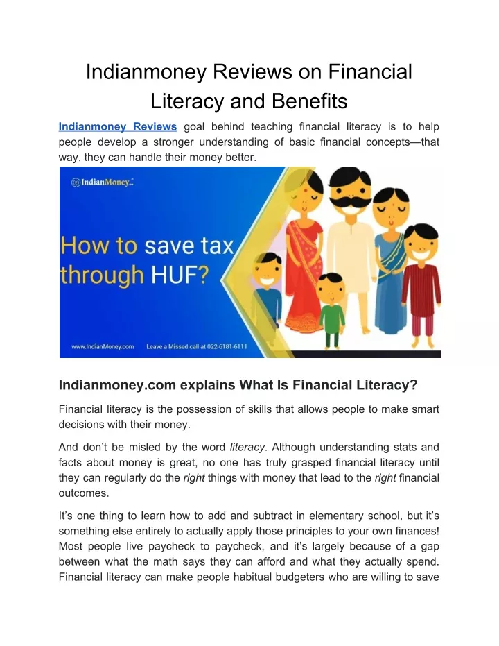 indianmoney reviews on financial literacy