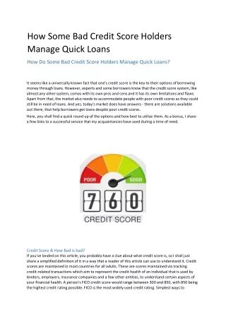 How Some Bad Credit Score Holders Manage Quick Loans