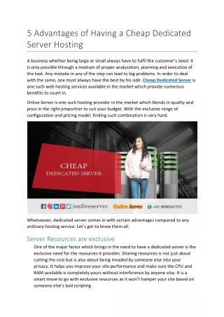5 advantages of having a cheap dedicated server