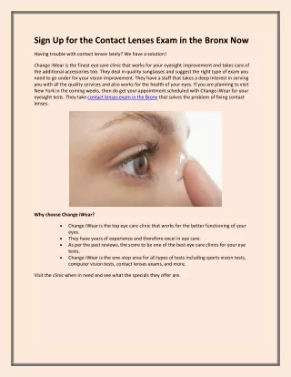Sign Up for the Contact Lenses Exam in the Bronx Now