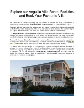 Explore our Anguilla Villa Rental Facilities and Book Your Favourite Villa