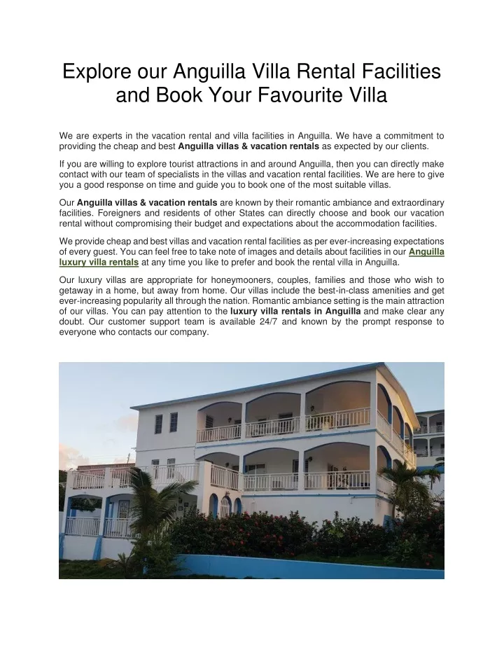 explore our anguilla villa rental facilities