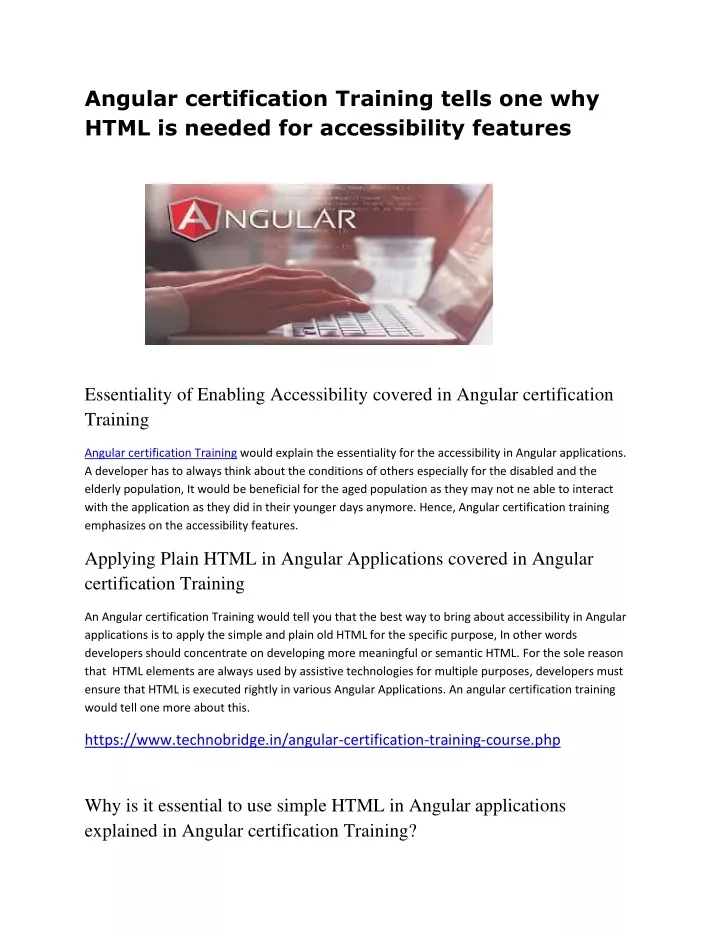 angular certification training tells one why html