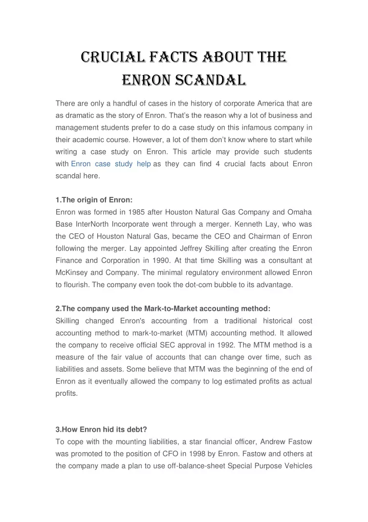 crucial facts about the enron scandal