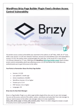 wordpress brizy page builder plugin fixed