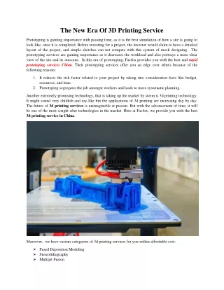 the new era of 3d printing service