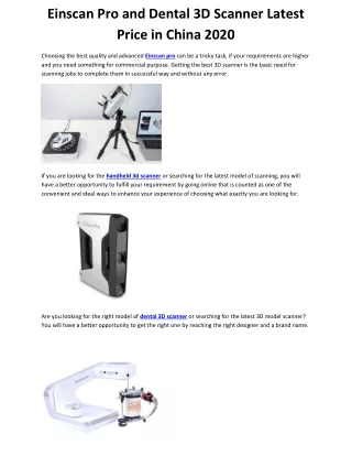 Einscan Pro and Dental 3D Scanner Latest Price in China 2020