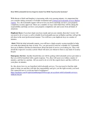 how will locksmith service experts assist